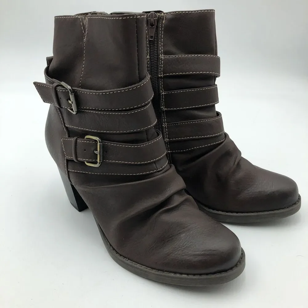 Natural Soul Naturalizer Brown Carma Heeled Zipper Buckle Ankle Boots Size 7.5M